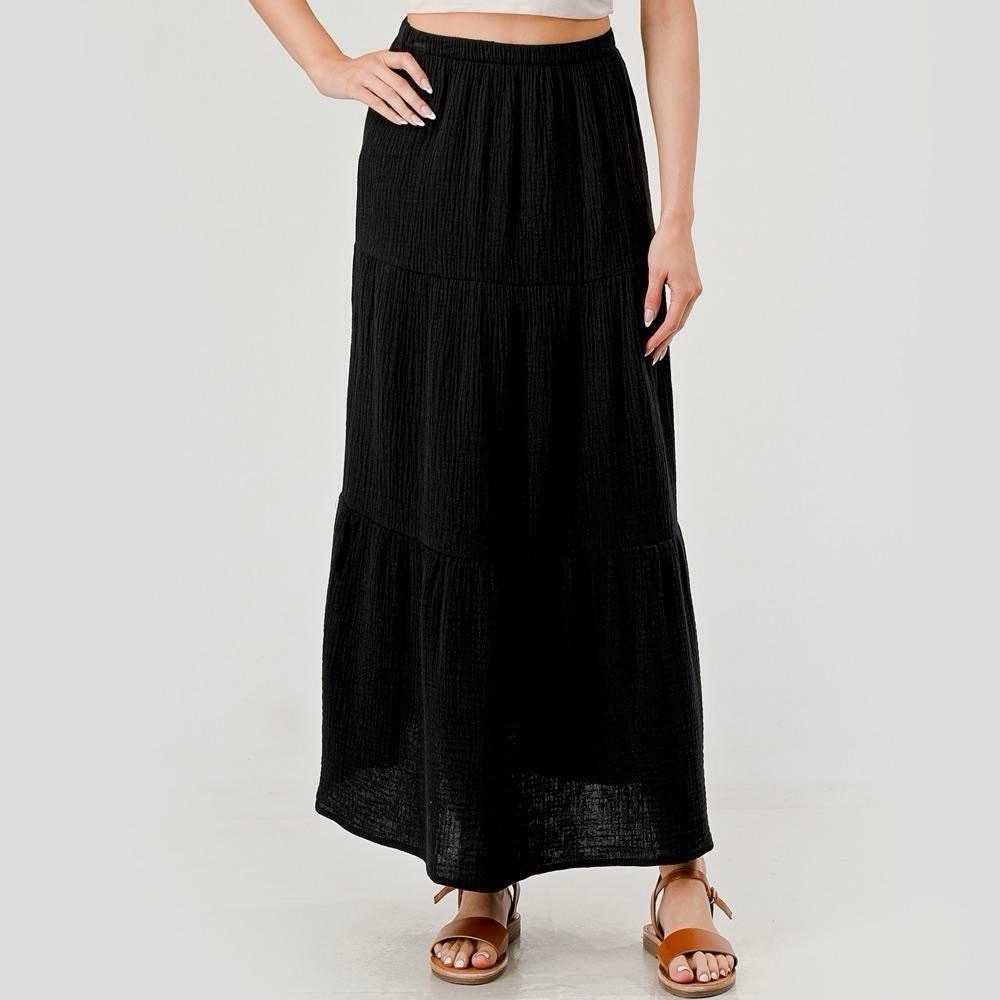 Shosho Black Tiered Maxi Skirt